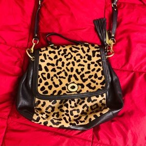 Coach Park Ocelot Haircalf Leather Flap Satchel Shoulder Bag